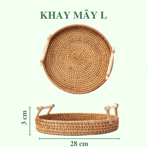 Khay Mây Tròn có Tay Cầm Đựng Đồ Ăn - Khay Mây Guột Trang Trí Decor - Rattan Tray