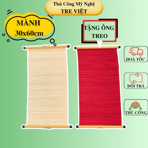 Mành tre 30x60 dán câu đối, vẽ tranh - Mành tăm tre trang trí Tết decor (có ống treo)