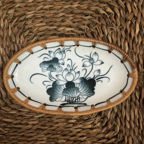 Đĩa Sứ Đan Mây - Đĩa Mây Oval Kết Hợp Gốm Sứ