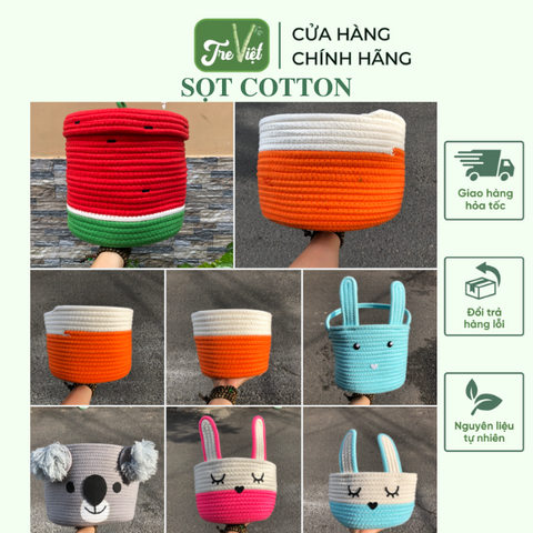 Sọt Cotton đựng đồ chơi - Giỏ đựng quần áo dễ thương xinh xắn bằng cotton