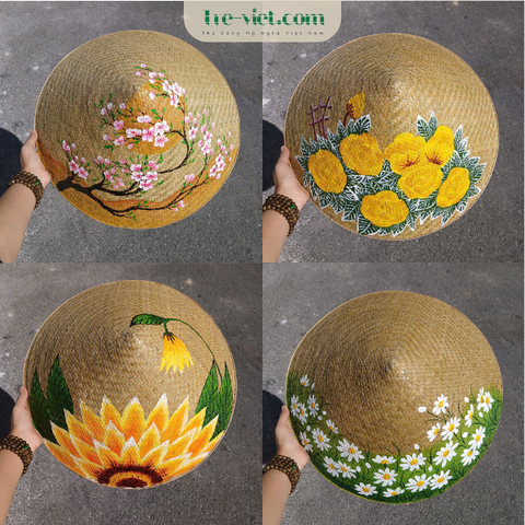 Nón Cỏ Bàng vẽ hoa đẹp - Nón Lá Cỏ Bàng Chắc Chắn (có sẵn dây nón)