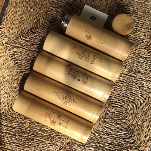 Bộ quà tặng doanh nghiệp khắc logo - Bình Giữ Nhiệt + Ly Tre 18cm