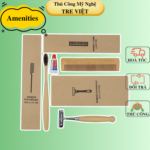 Bộ Đồ Dùng Amenities cho Khách Sạn - Đồ Dùng Cá Nhân bằng Tre Thân Thiện Với Môi Trường