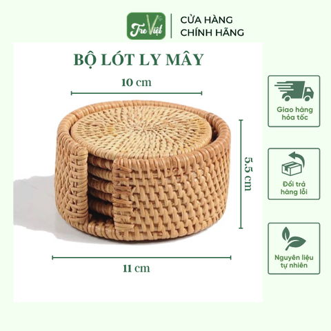 Bộ lót ly mây - Rattan Coasters Set