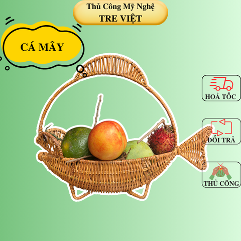 Rổ mây trang trí decor hình con cá đựng trái cây/ bánh kẹo