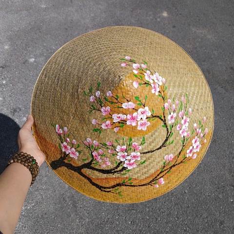 Nón Cỏ Bàng vẽ hoa đẹp - Nón Lá Cỏ Bàng Chắc Chắn (có sẵn dây nón)