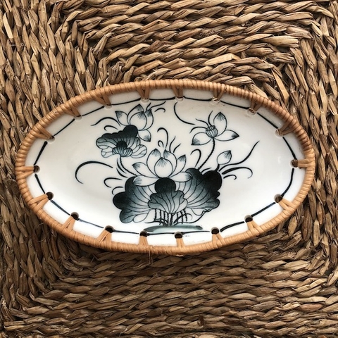 Đĩa Sứ Đan Mây - Đĩa Mây Oval Kết Hợp Gốm Sứ