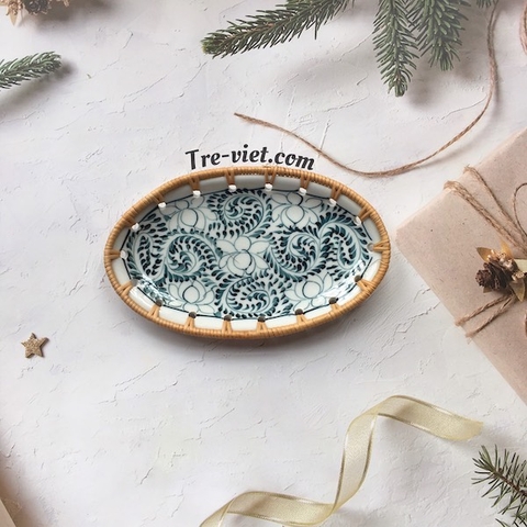 Đĩa Sứ Đan Mây - Đĩa Mây Oval Kết Hợp Gốm Sứ