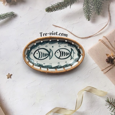 Đĩa Sứ Đan Mây - Đĩa Mây Oval Kết Hợp Gốm Sứ