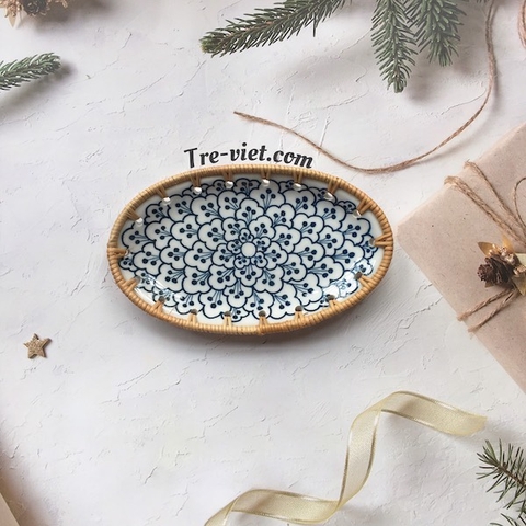Đĩa Sứ Đan Mây - Đĩa Mây Oval Kết Hợp Gốm Sứ
