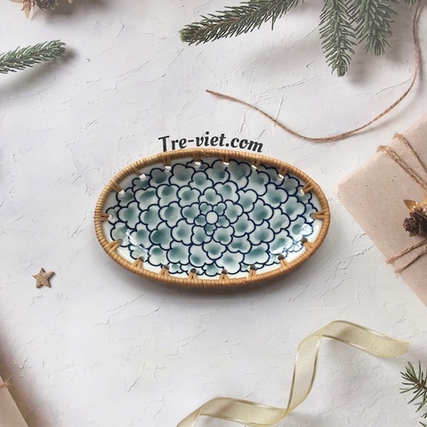 Đĩa Sứ Đan Mây - Đĩa Mây Oval Kết Hợp Gốm Sứ