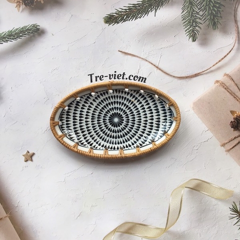 Đĩa Sứ Đan Mây - Đĩa Mây Oval Kết Hợp Gốm Sứ