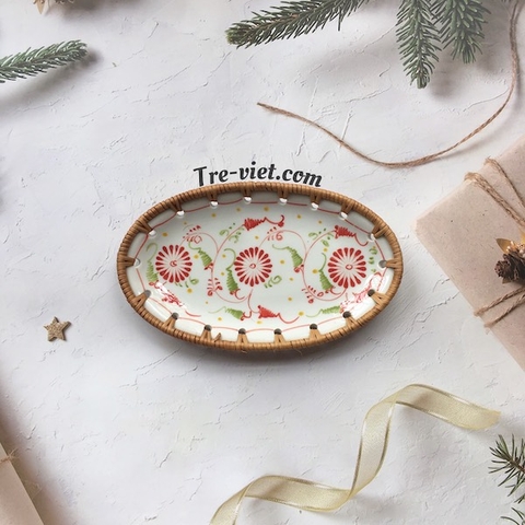 Đĩa Sứ Đan Mây - Đĩa Mây Oval Kết Hợp Gốm Sứ
