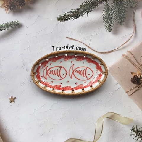 Đĩa Sứ Đan Mây - Đĩa Mây Oval Kết Hợp Gốm Sứ