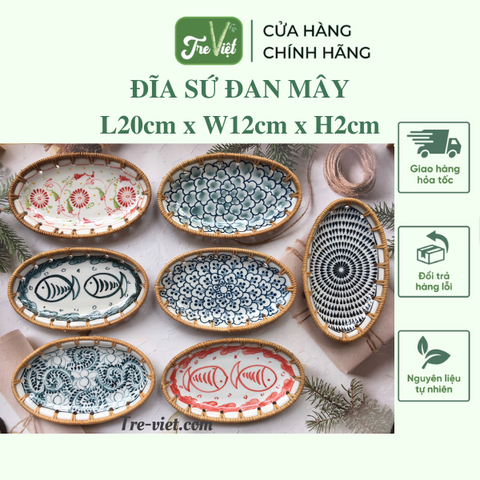 Đĩa Sứ Đan Mây - Đĩa Mây Oval Kết Hợp Gốm Sứ