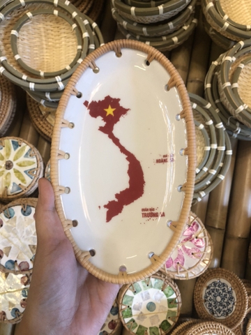 Đĩa Sứ Đan Mây - Đĩa Mây Oval Kết Hợp Gốm Sứ