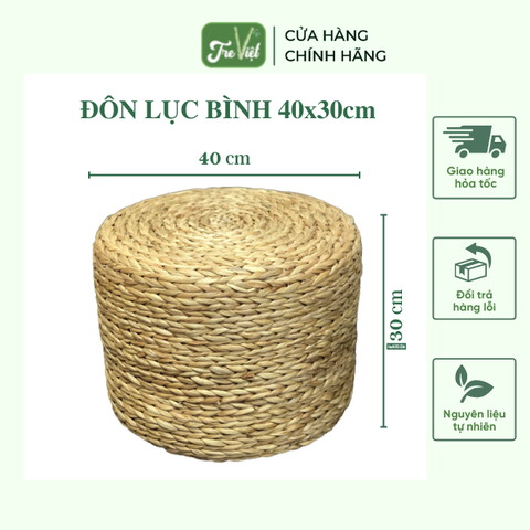 Đôn ngồi lục bình 40x30cm - Round Water Hyacinth Woven Ottoman
