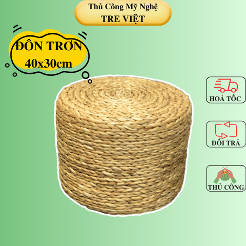 Đôn ngồi lục bình 40x30cm - Round Water Hyacinth Woven Ottoman