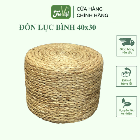 Đôn ngồi lục bình 40x30cm - Round Water Hyacinth Woven Ottoman