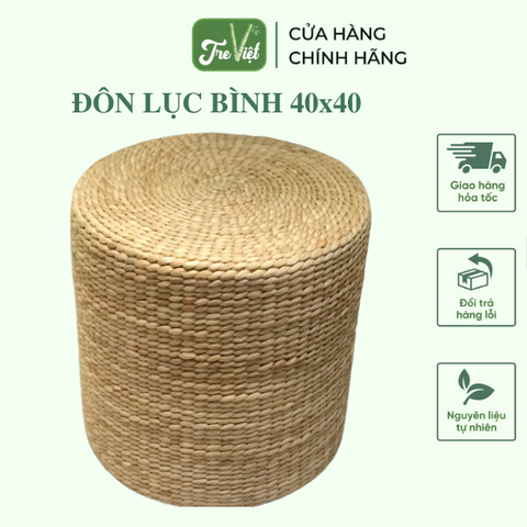 Đôn ngồi lục bình 40x40cm - Round Water Hyacinth Woven Ottoman