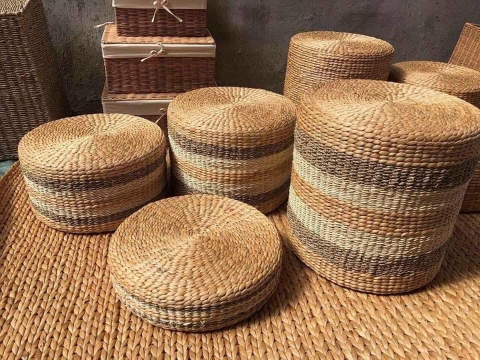 Ghế đôn ngồi lục bình tự nhiên 40x20cm - Round Water Hyacinth Woven Ottoman