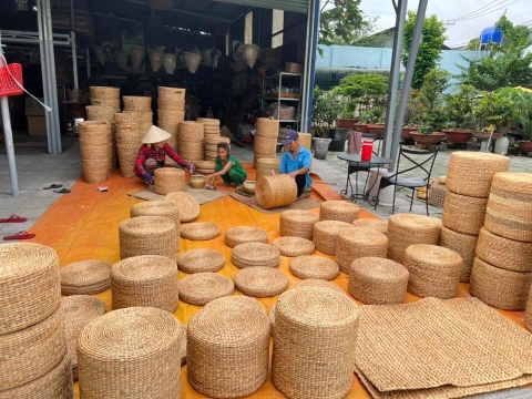 Ghế Đôn Lục Bình Sọc Cói 40x20cm - Round Water Hyacinth Woven Ottaman