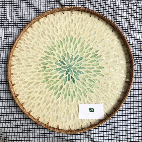 Khay Mây Khảm Trai - Mâm Mây Khảm Trai Đựng Đồ An, Trang Trí Bàn Ăn