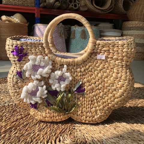 Giỏ xách lục bình thêu tay có lót vải và khoá kéo