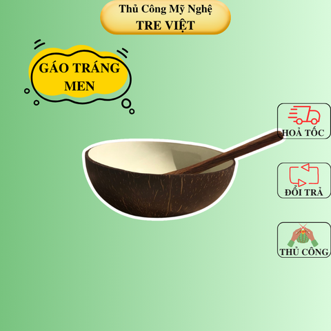 Gáo Dừa Tráng Men Sứ Trắng Thủ Công - Coconut Bowl