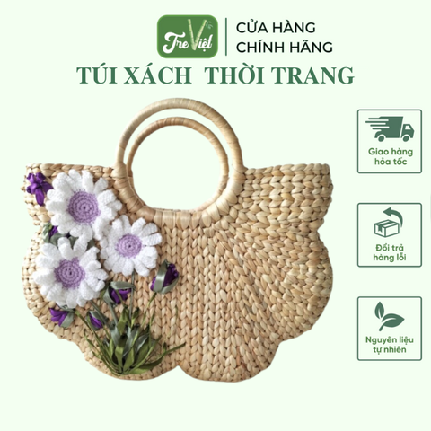 Giỏ xách lục bình thêu tay có lót vải và khoá kéo
