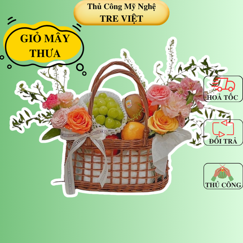 Giỏ cắm hoa bằng mây thưa - Giỏ mây đựng trái cây làm quà tặng