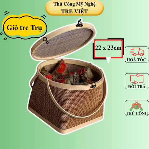 Giỏ trụ bằng tre xinh xắn - Giỏ đựng quà tặng, giỏ đi chơi dã ngoại
