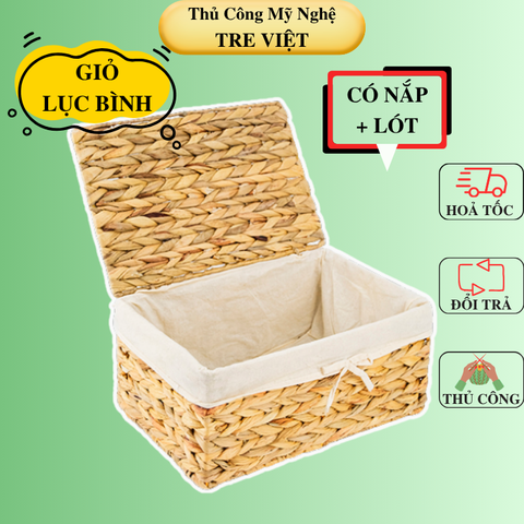 Bộ 3 giỏ lục bình đa năng nắp lót