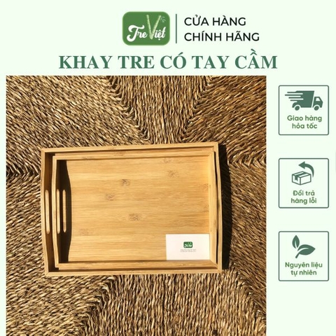Khay Tre Đựng Trà Đựng Đồ Ăn Có Tay Cầm - Bamboo Tray