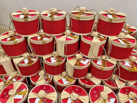 Hộp mành tre tròn nhiều màu đựng quà tặng - Giỏ đựng quà đẹp