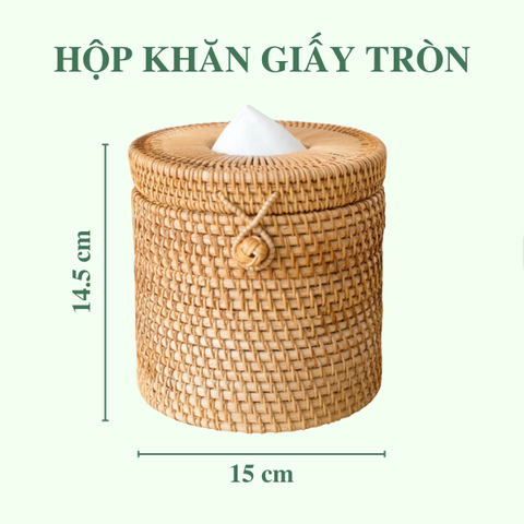 Hộp Mây Tròn Đựng Khăn Giấy - Rattan Tissue Box