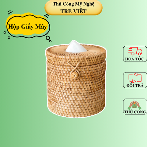 Hộp Mây Tròn Đựng Khăn Giấy - Rattan Tissue Box