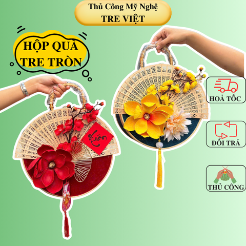 Hộp tre tròn trang trí Tết - Hộp tre làm quà tặng sang trọng