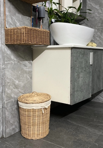 Thùng Sọt Mây - Thùng Rác Mây để toilet có lót nắp và lót vải