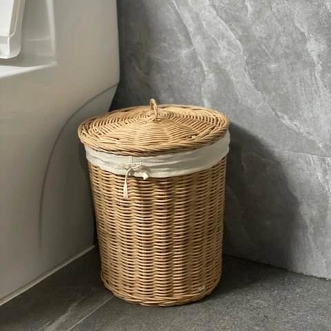 Thùng Sọt Mây - Thùng Rác Mây để toilet có lót nắp và lót vải