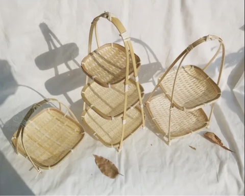 Mẹt tre tầng đựng đồ ăn trang trí - Kệ Mẹt Tầng Vuông