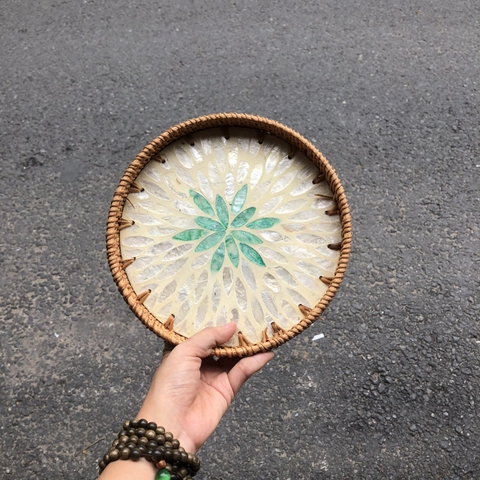 Khay Mây Khảm Trai - Mâm Mây Khảm Trai Đựng Đồ An, Trang Trí Bàn Ăn