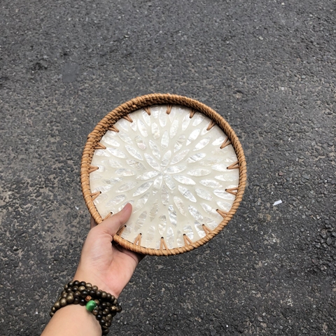 Khay Mây Khảm Trai - Mâm Mây Khảm Trai Đựng Đồ An, Trang Trí Bàn Ăn