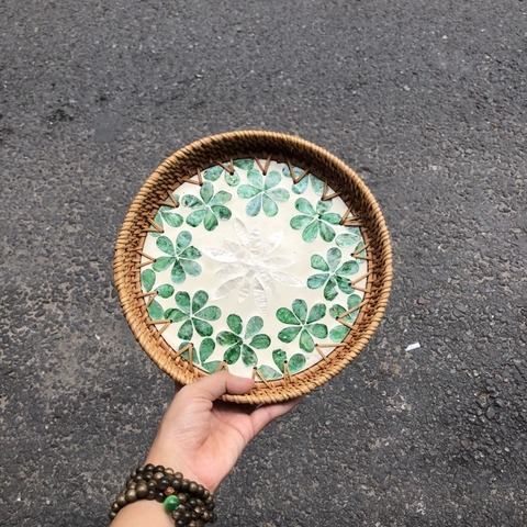 Khay Mây Khảm Trai - Mâm Mây Khảm Trai Đựng Đồ An, Trang Trí Bàn Ăn