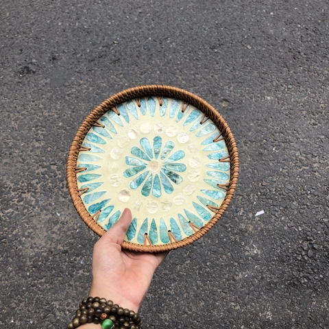 Khay Mây Khảm Trai - Mâm Mây Khảm Trai Đựng Đồ An, Trang Trí Bàn Ăn