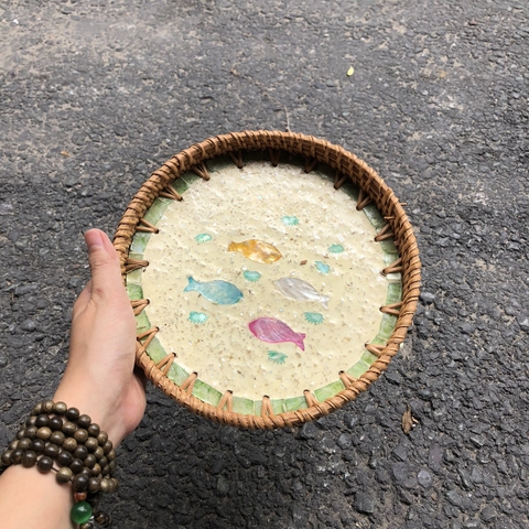 Khay Mây Khảm Trai - Mâm Mây Khảm Trai Đựng Đồ An, Trang Trí Bàn Ăn