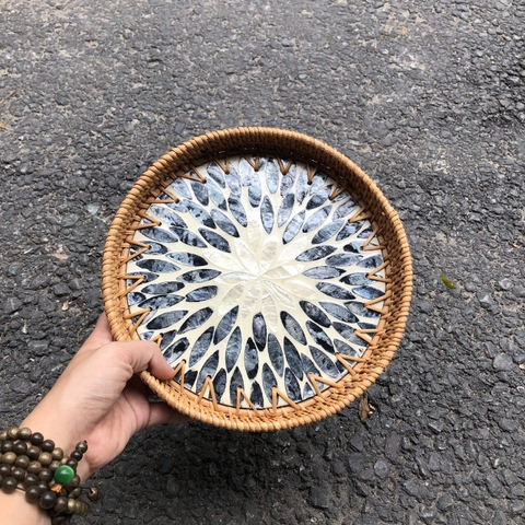 Khay Mây Khảm Trai - Mâm Mây Khảm Trai Đựng Đồ An, Trang Trí Bàn Ăn