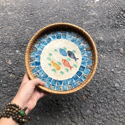 Khay Mây Khảm Trai - Mâm Mây Khảm Trai Đựng Đồ An, Trang Trí Bàn Ăn