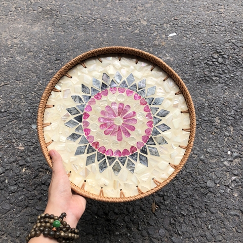 Khay Mây Khảm Trai - Mâm Mây Khảm Trai Đựng Đồ An, Trang Trí Bàn Ăn