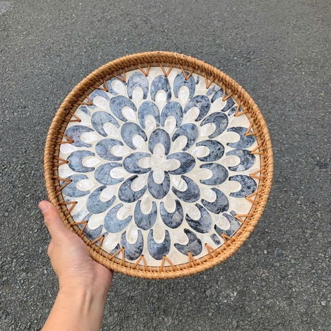 Khay Mây Khảm Trai - Mâm Mây Khảm Trai Đựng Đồ An, Trang Trí Bàn Ăn